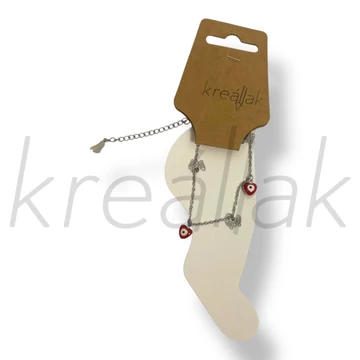 Ezüst színű piros szíves bokalánc 