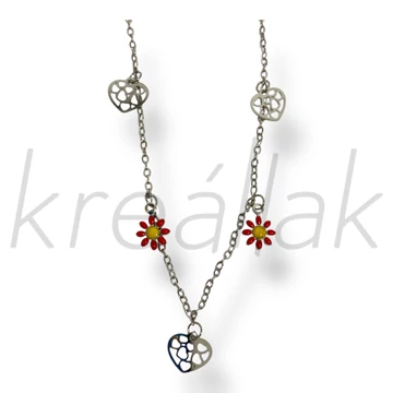 Piros margaréta bokalánc ezüst színben