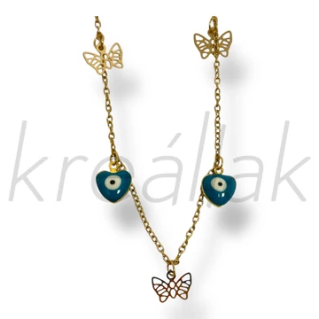 Türkízkék szív bokalánc arany színben 