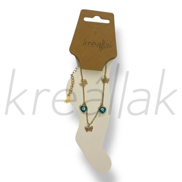 Türkízkék szív bokalánc arany színben 