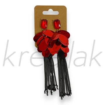 Fülbevaló - Flitteres,láncos fülbevaló piros
