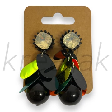 Fülbevaló - Fekete flitteres gyöngyös fülbevaló