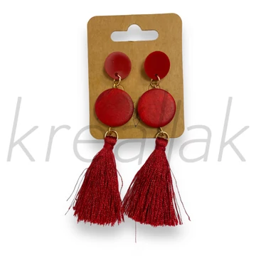 Fülbevaló - Piros bojtos fa fülbevaló