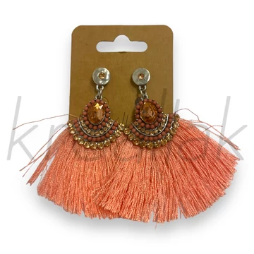 Fülbevaló - Korall bojtos,köves fülbevaló