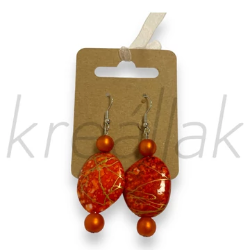 Fülbevaló - Narancs festett műanyag gyöngyös fólbevaló