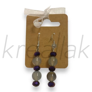 Fülbevaló - Lila achát , gyöngyös fülbevaló