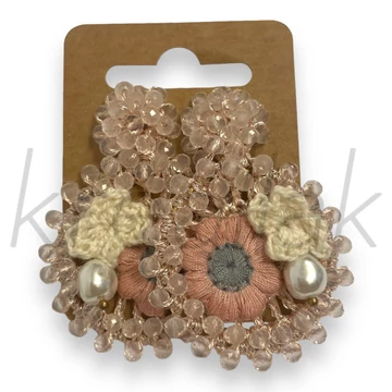 Fülbevaló - Gyöngyös ,horgolt púder színű fülbevaló