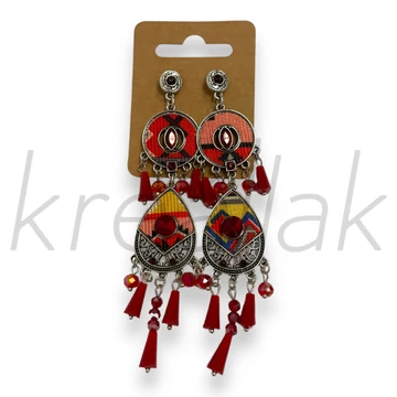 Fülbevaló - Hosszú gyöngyös piros fülbevaló