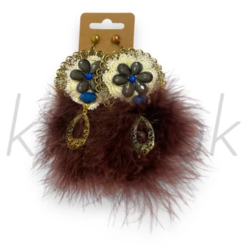 Fülbevaló - Bordó tollas,köves fülbevaló