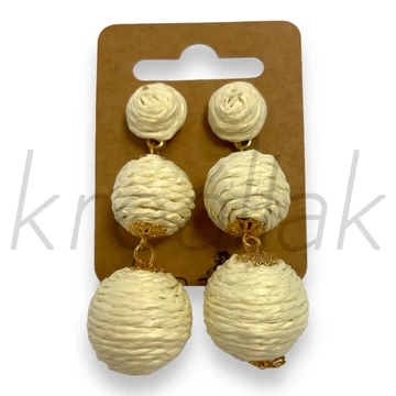 Fülbevaló - Krém színű szalma gömb fülbevaló