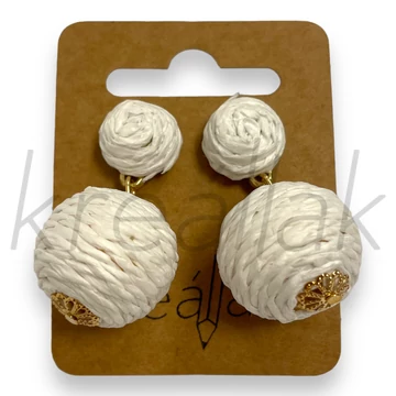 Fülbevaló - Fehér gömb szalma fülbevaló