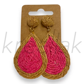 Fülbevaló - Pink , csepp formájú szalma fülbevaló