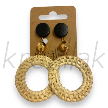 Fülbevaló - Fa-szalma karika fülbevaló