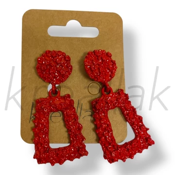 Piros nagy trapéz fém fülbevaló 