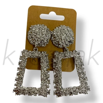 Ezüst színű nagy trapéz fém fülbevaló 