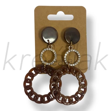 Barna plasztik strasszos fülbevaló