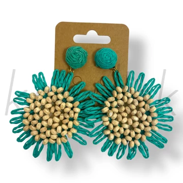 Türkízkék virág szalma fülbevaló