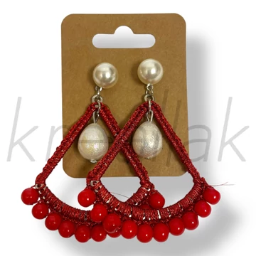 Piros legyező gyöngy fülbevaló