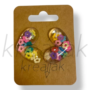 Színes virágos szív fülbevaló