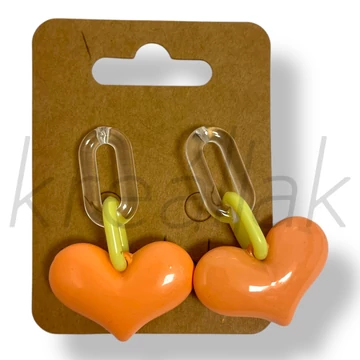 Narancs szív plasztik fülbevaló