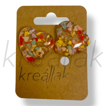 Színes darabos szív fülbevaló