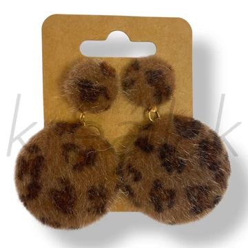 Barna leopárd mintás szőr fülbevaló