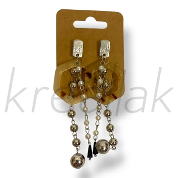 Bézs láncos gyöngyös fülbevaló