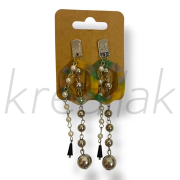 Kékes láncos gyöngyös fülbevaló