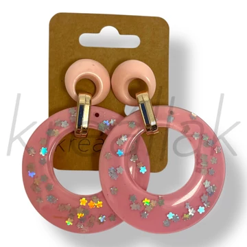 Rózsaszín plasztik kör fülbevaló