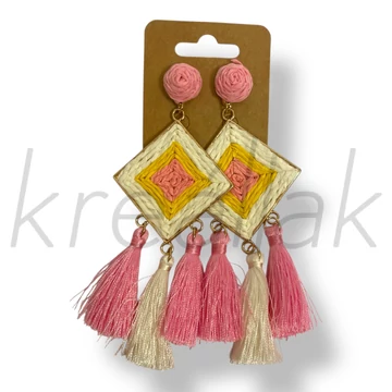 Rózsaszín rombusz bojt fülbevaló