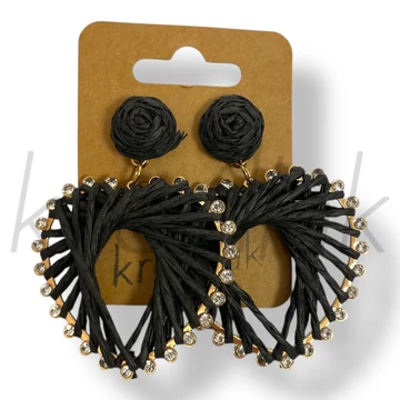 Fekete szív szalma fülbevaló