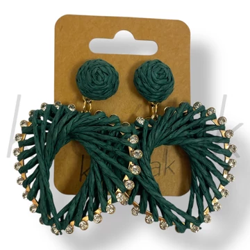 Zöld szíves szalma fülbevaló