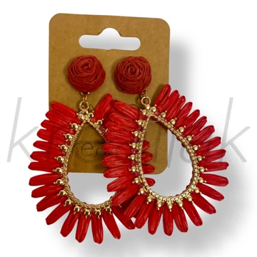 Piros csepp szalma fülbevaló