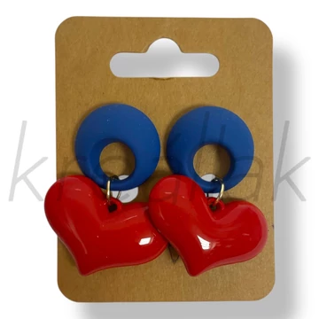 Piros szív fém fülbevaló