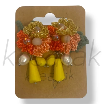 Sárga horgolt virág fülbevaló