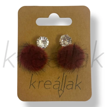 Bordó szőr gömb fülbevaló