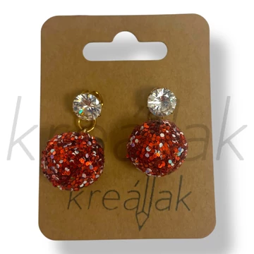 Piros flitter gömb fülbevaló