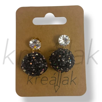 Fekete flitter gömb fülbevaló