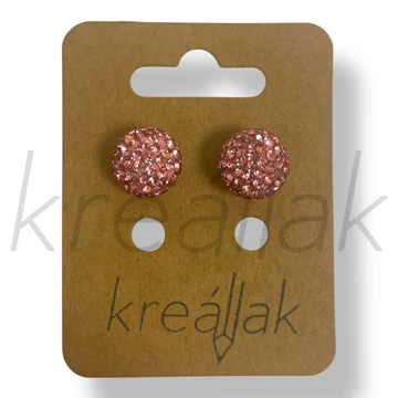 Rózsaszín strassz gömb fülbevaló
