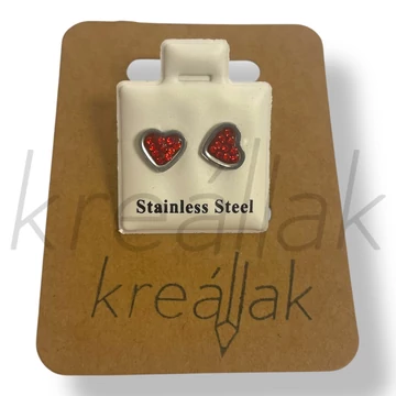 Piros köves ezüst szív fülbevaló