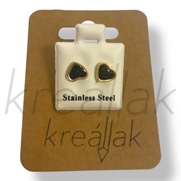 Fekete köves arany szív fülbevaló