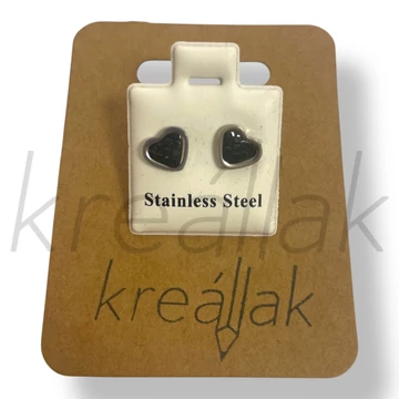 Fekete köves ezüst szív fülbevaló