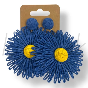 Királykék rattan szalma fülbevaló