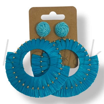 Türkizkék nagy kerek szalma fülbevaló