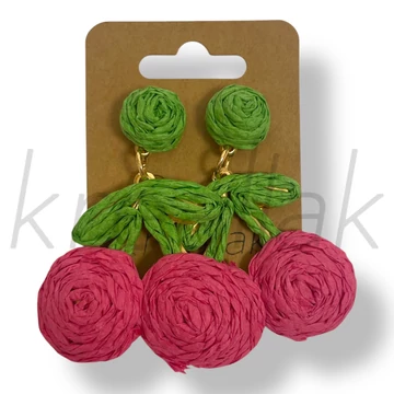 Pink cseresznye szalma fülbevaló