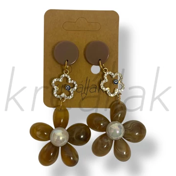 Barna gyöngyös virág fülbevaló