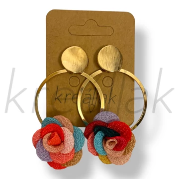 Színes textil virág fülbevaló