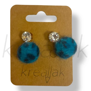 Türkizkék szőr gömb fülbevaló