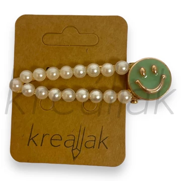 Hajcsipesz - Zöld smiley fej gyöngyös csipesz