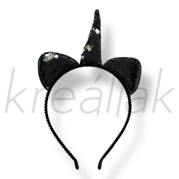 Fekete flitteres unikornis hajpánt 